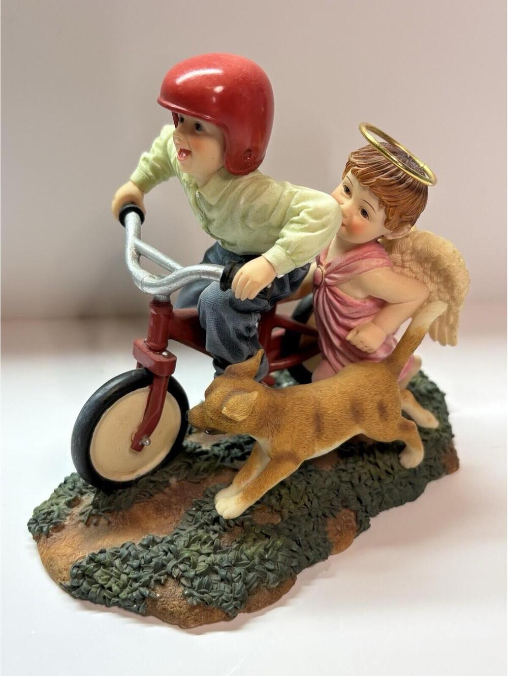 Prayers & Promises I’m Doing It Angel Boy Bicycle Dog Figurine 2002